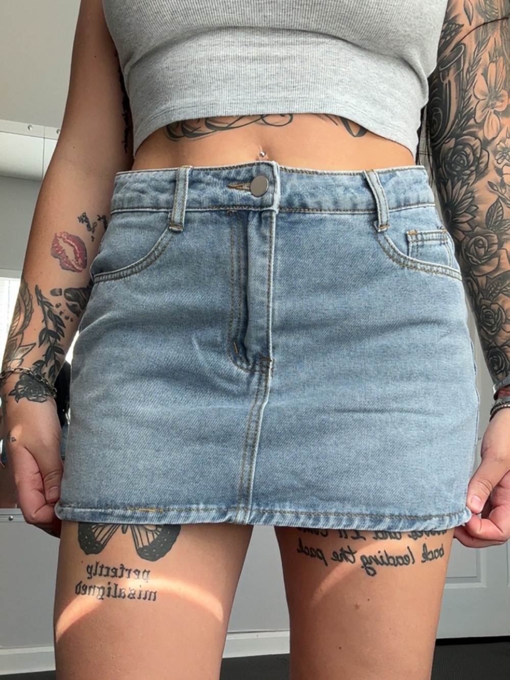 Light Blue Denim Mini Skirt - Women's Casual High-Rise